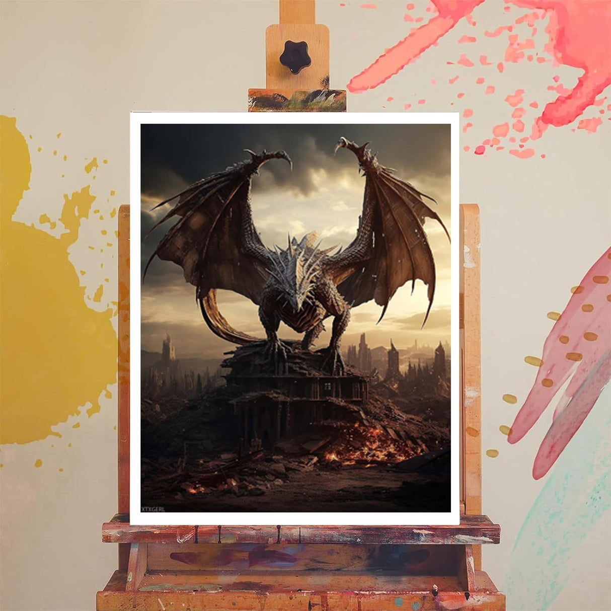XTXGERL Dragon Paint by Numbers for Adults, Acrylic Oil Painting by Numbers Kits for Beginner with Paintbrushes Brushes Paintwork Art Canvas for Home Decor 16x20 inch / 40x50 cm XTXGERL