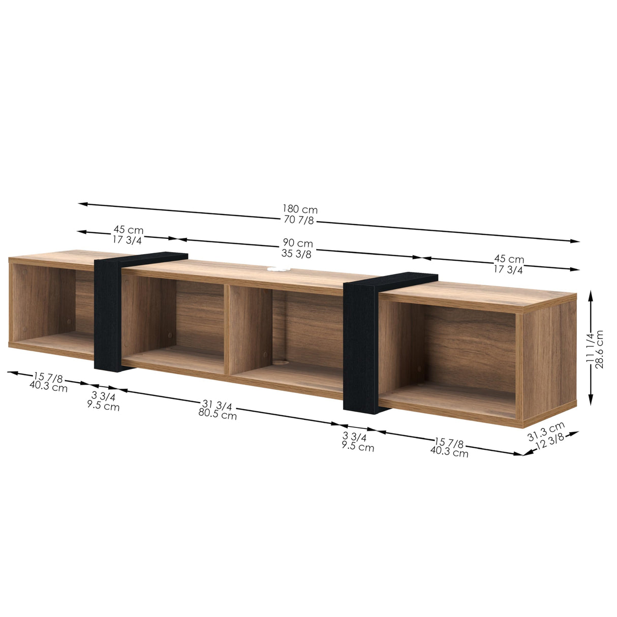 Atelier Mobili Floating TV Stand 75 Inch, Wall Mounted Entertainment Center, Shelf for Under TV, Console, Walnut ATELIER MOBILI THE LEADER OF THE INTERCHANGEABLE FURNITURE