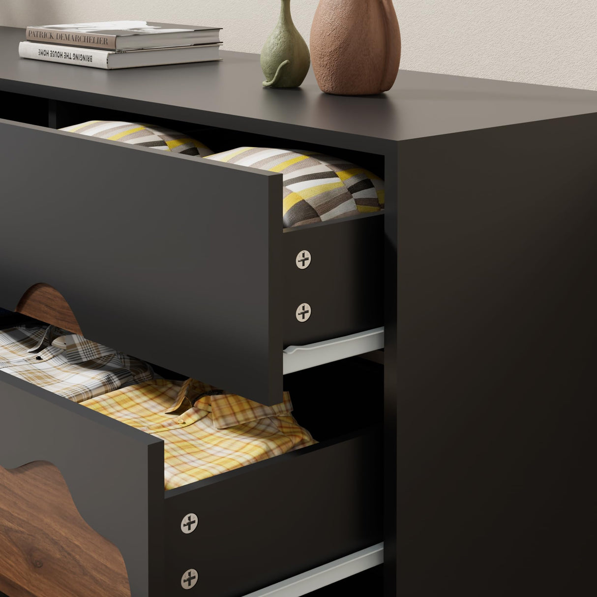 Anbuy Modern 9 Drawer Dresser 63'' for Bedroom with Brown Water Stream Patterns Design - Versatile Storage Solution for Bedroom, Porch (Black and Brown) Anbuy