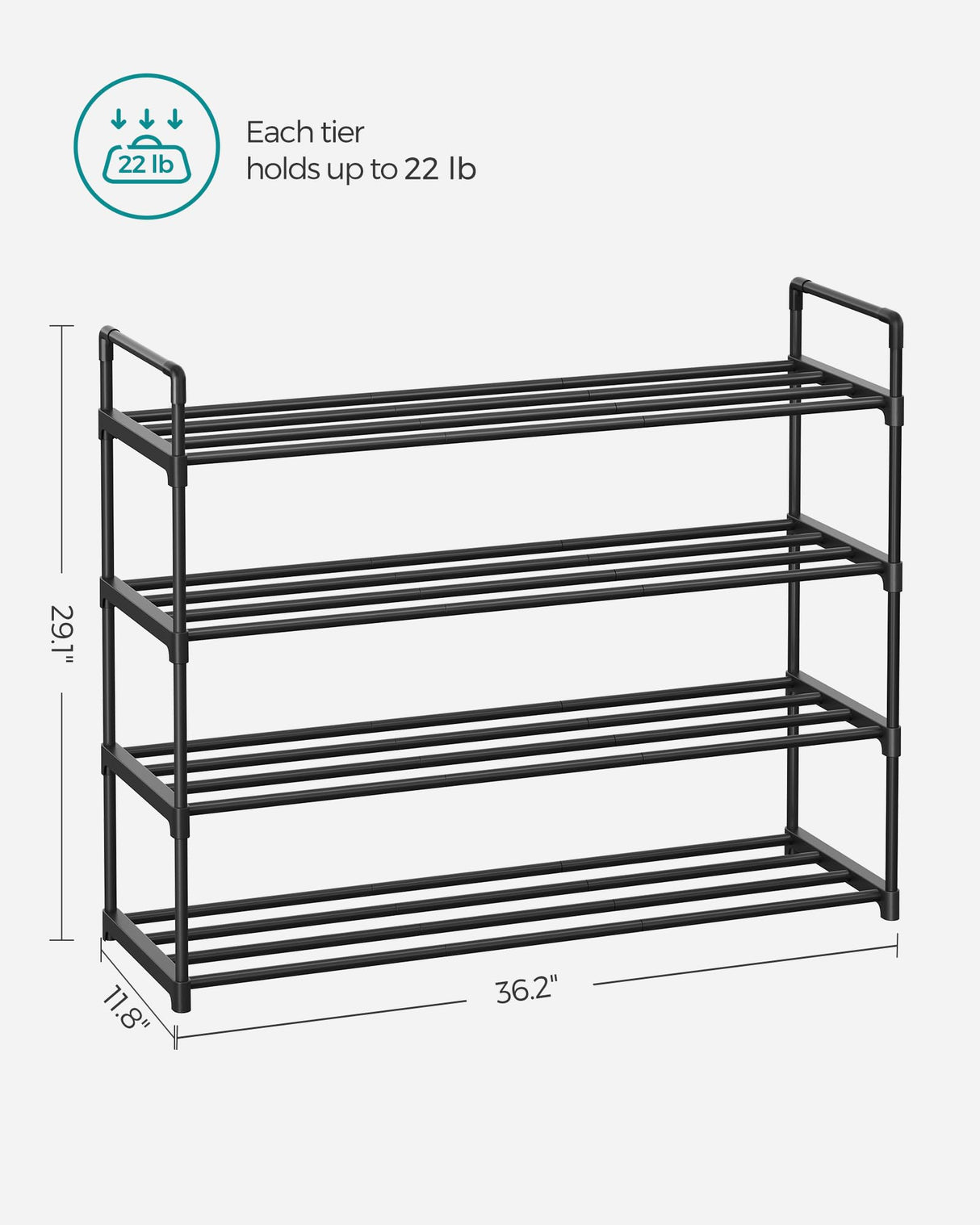 SONGMICS Shoe Rack, 4 Tier Shoe Organizer, Metal Shoe Storage Shelf for 20 Pairs of Shoes, Easy to Assemble, Entryway, Black ULSA14BK SONGMICS