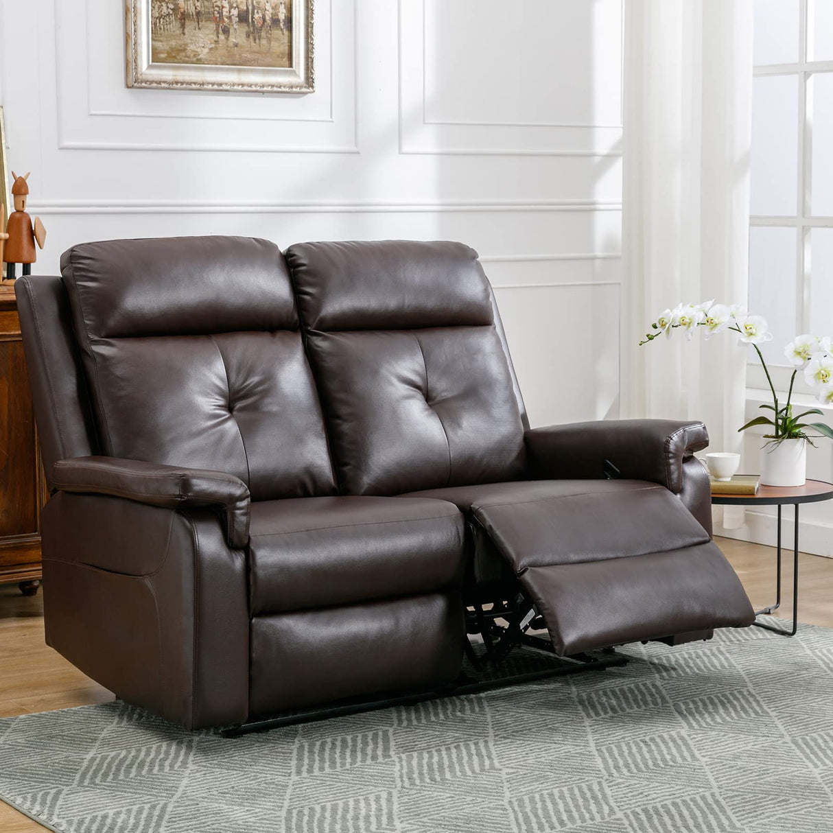 B BAIJIAWEI PU Leather Reclining Sofa - Manual Double Recliner Loveseat with Massage & Heating - 2-Seater Home Theater Seating for Living Room, Reading Room, Bedroom (Brown) B BAIJIAWEI
