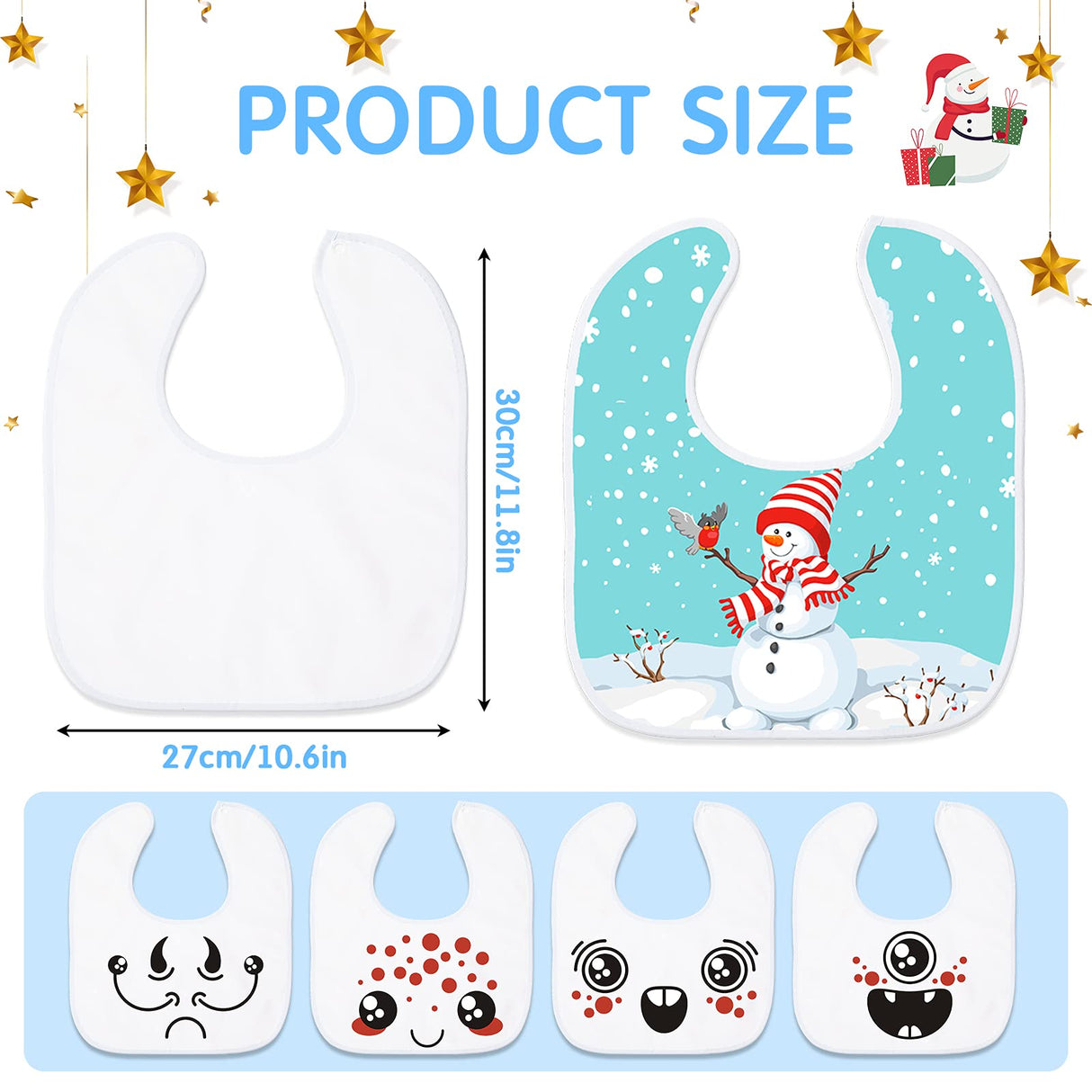HooLing 12 Pieces Sublimation Blank Baby Bib Heat Press White Baby Bib Printable Reusable Dribbler Bib Stain and Odor Resistant Feeder Drool Bib for Infant Newborn DIY Creative Design, 30 x 27 cm HooLing