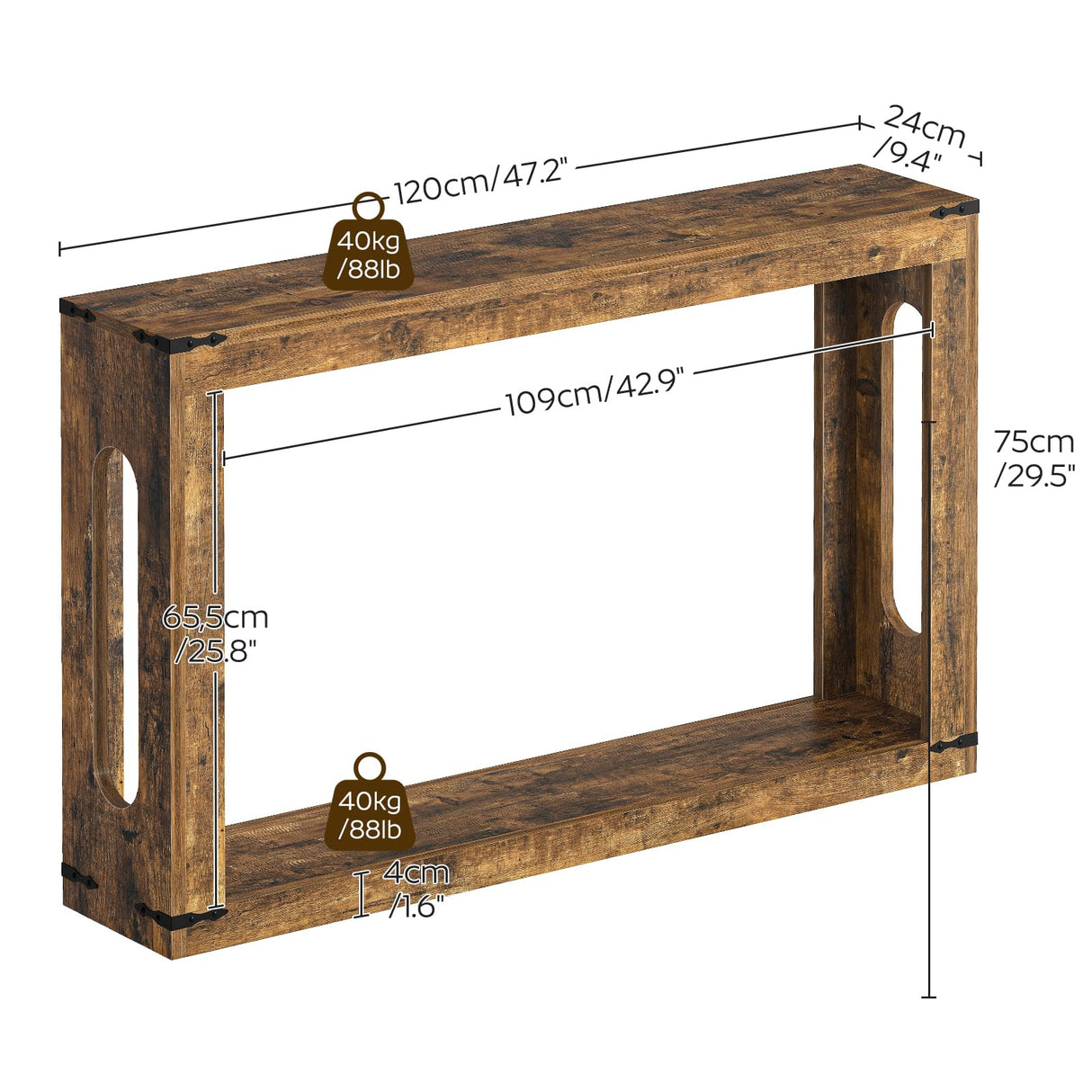 YATINEY Farmhouse Console Table, 47.2 Inches Wooden Sofa Table, Behind Couch Table with Storage, Industrial Hallway Accent Table for Living Room, Entryway, Hallway, Rustic Brown CT24BR YATINEY