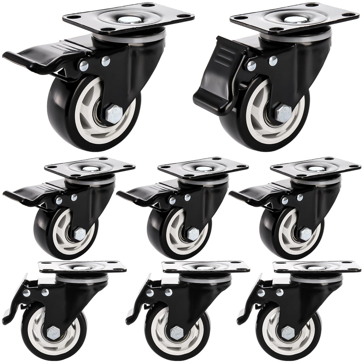 Yarlung 8 Pack 3 Inch Caster Wheels, Heavy Duty Plate Swivel Casters Set with Brake, 360°Rotating Caster No Noise Wheel for Cart, Furniture, Workbench yarlung