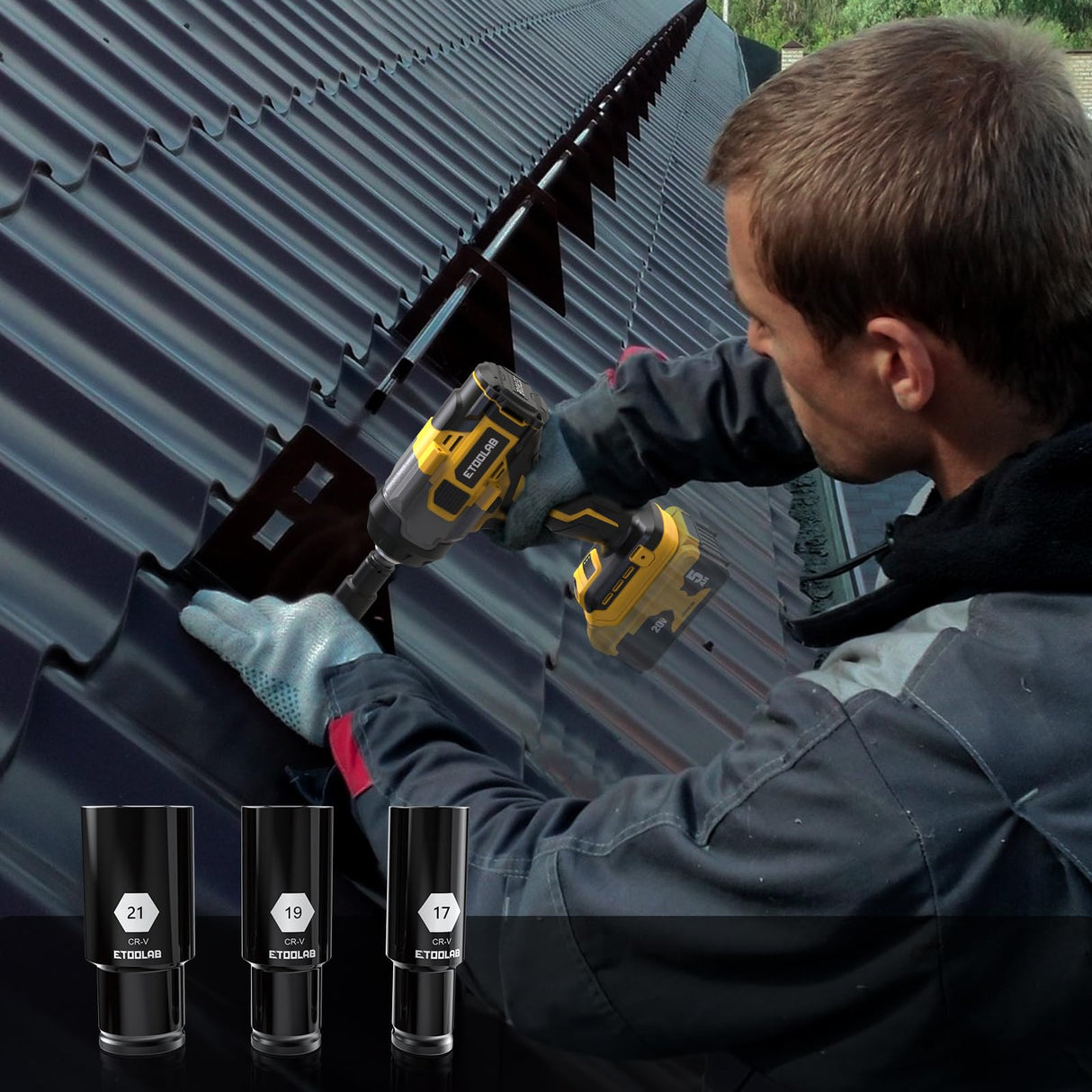 Impact Wrench 1/2 inch for DeWalt 20v Battery, Impact Wrench 750Ft-lbs(1000N.m) High Torque Brushless Electric Impact Gun, Power Impact Driver with 3-Mode Speed, LED Work Light(no battery) (Yellow) etoolab