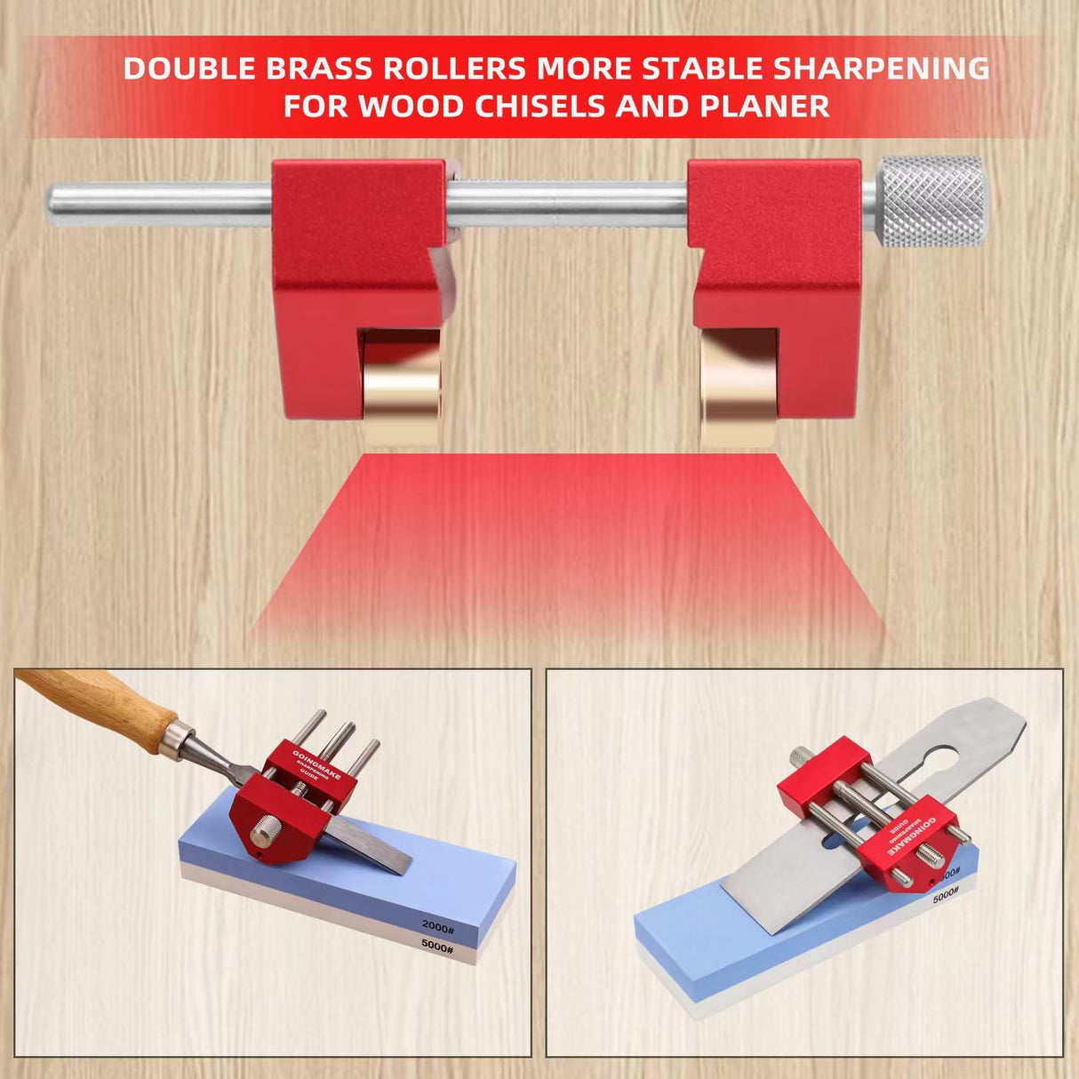 GOINGMAKE Honing Guide System Chisel Sharpening Kit for Woodworking Chisels and Planes 5/32" to 3" Chisel Sharpener Sharpening Holder Guide Red Woodworking Tools Precision Sharpening Jig goingmake