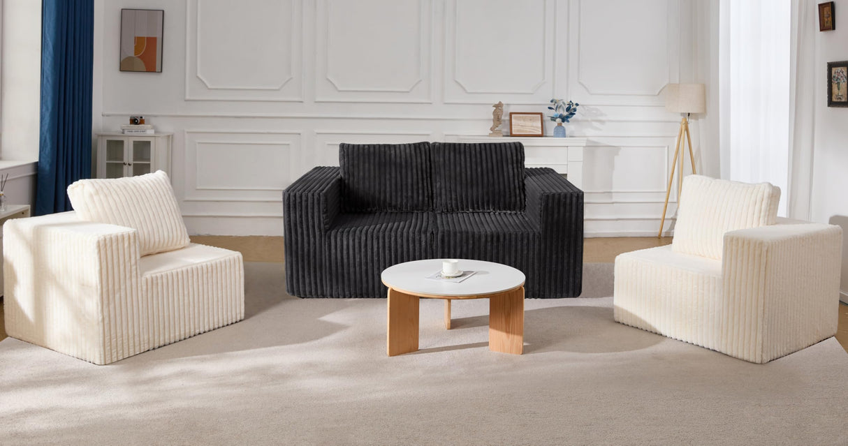 Modular Sectional Sofa 2 Seater Loveseat Modular Sofa Couch with Deep Seat Memory Foam Cloud Sofa Chair with Pillows Oversized Sectional Sofa for Living Room Bedroom (Strip Grey, Loveseat) Hobestluk