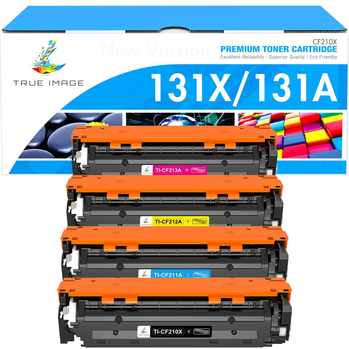TRUE IMAGE Compatible Toner Cartridge Replacement for HP 131X 131A M276nw CF210X for HP Laserjet Pro 200 Color MFP M276nw M251nw M276n M251n Printer Ink (Black Cyan Yellow Magenta, 4-Pack) TRUE IMAGE