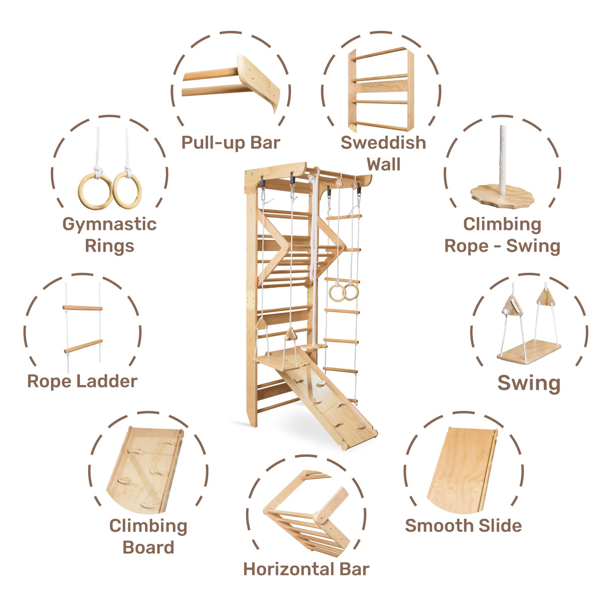 WEDANTA Wooden Swedish Ladder Wall Set – Kids Stall Bars for Exercise – Kids Gymnastic Wall Gym – Wood Gymnastics Playground – Gym for All Family Training Stretching Sport-3 WEDANTA