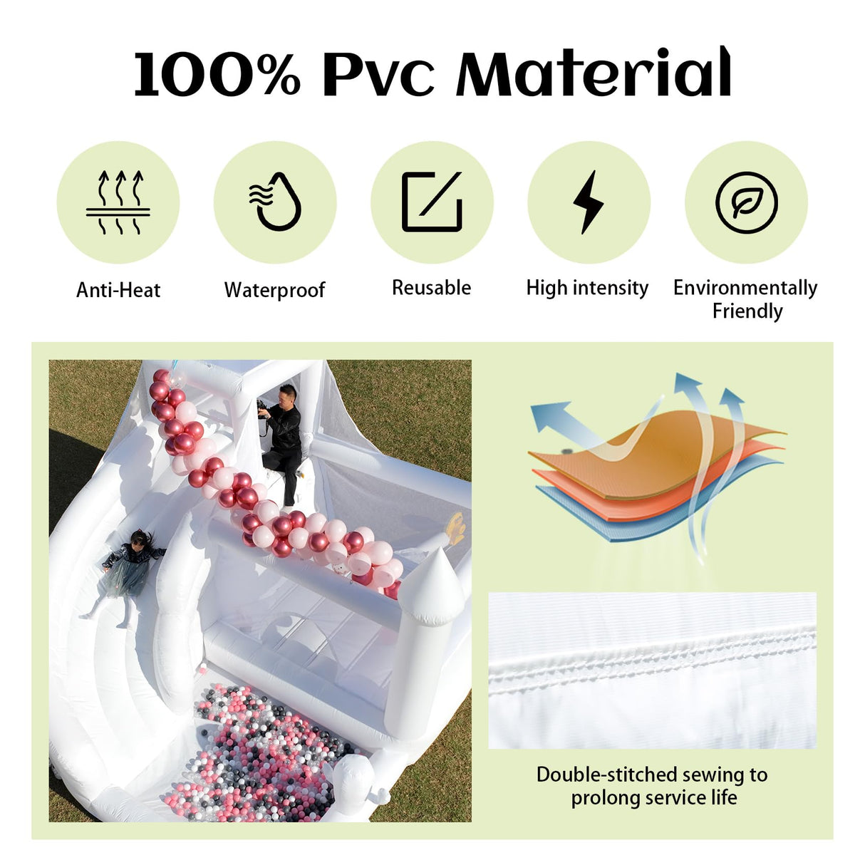 White Bounce House for Adults Kids,15.8FT Heavy Duty 100% PVC Large Commercial Bounce House Bouncy Castle with Big Slide and Ball Pit for Backyard,Birthday Party,Wedding,Outdoor Game Eachup