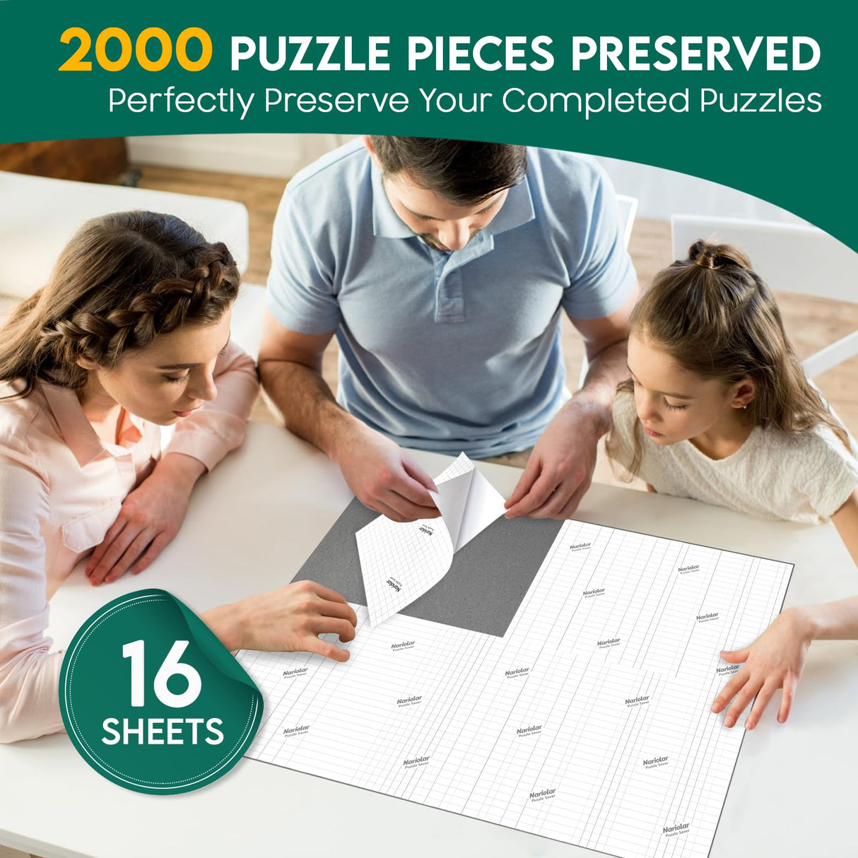 Nariolar Ultra Adhesion Puzzle Glue Sheets; 16 Jigsaw Puzzle Saver Sheets; 2 x 1000 Pieces Saver Nariolar