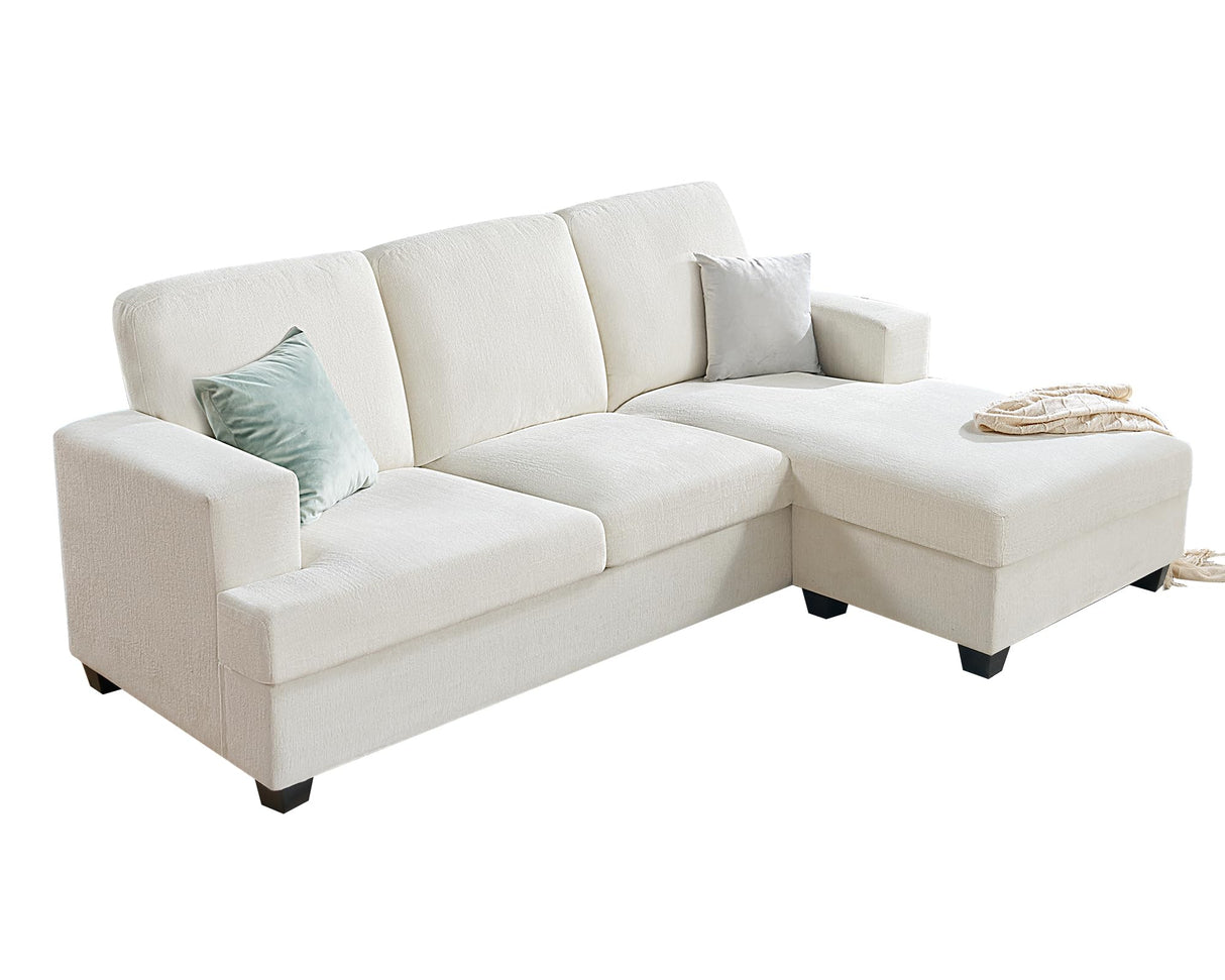 VanAcc 88 Inch Reversible L Shape Sofa, Convertible Sofa with Storage, L Shape Couch with Chaise, Comfy Couches for Living Room, Beige Chenille VanAcc