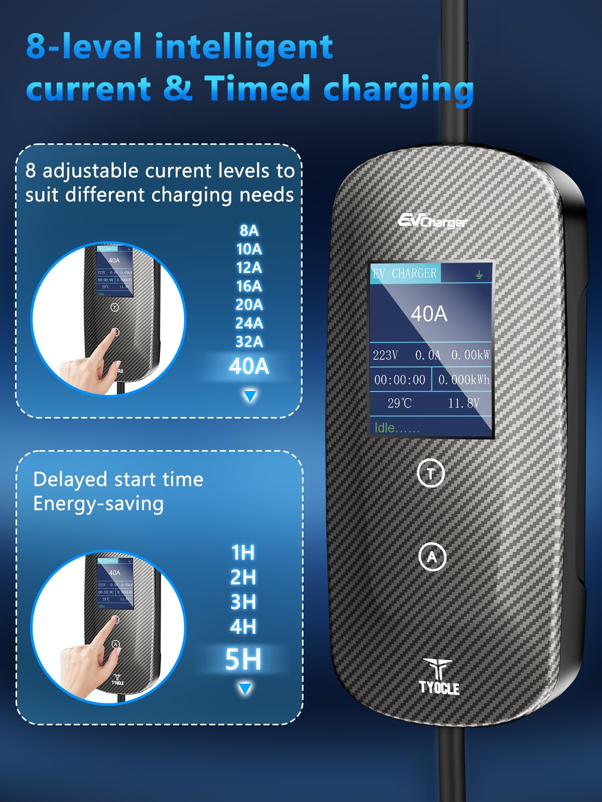 2025 New Portable Level 2 EV Charger (40Amp, 240V, NEMA 14-50P) with 23 Ft Cable. The Mobile Electric Vehicle Equipment Works Home Car Charging, Offering Charging for EV Model Tyocle