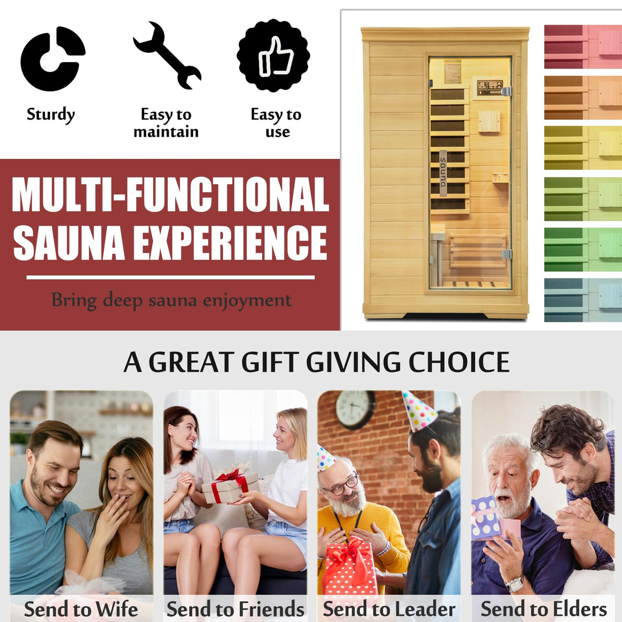 Sauna,Home Far Infrared Sauna Room,Indoor 1 Person Hemlock Wood Dry Sauna,1050W/110 Sauna Birthday Gift, Digital Controler,Bluetooth Player,5 Heating Panels Homsido