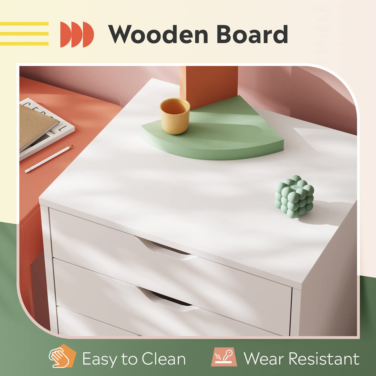 DEVAISE 5-Drawer Chest, Wood Storage file Cabinet with Wheels, White DEVAISE