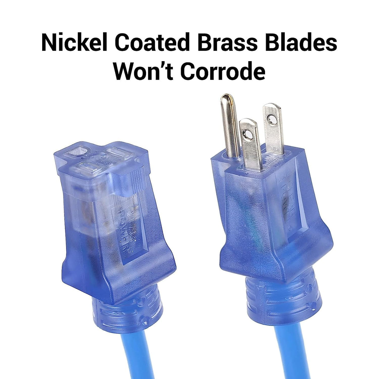 Clear Power 100 ft 14/3 SJTW -50°C Extreme Cold Weather Outdoor Indoor Extension Cord, Blue, Grounded Plug and Lighted Connector, Ideal for Snow Blowers and Power Tools, DCOC-0078-DC Clear Power