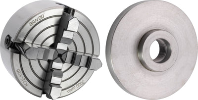 CME 5" 4-Jaw Independent Lathe Chuck with 1 1/2"-8 Threaded Semi-Finished Backing Plate, Machine to Fit Chuck, Reversible Jaws