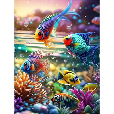 Diosedyer Colorful Fish 5D Diamond Painting Kit for Beginners Full Round Drill DIY Craft Set, Canvas Material, Animal Theme Home Decor Artwork, 11.8x15.7 inches