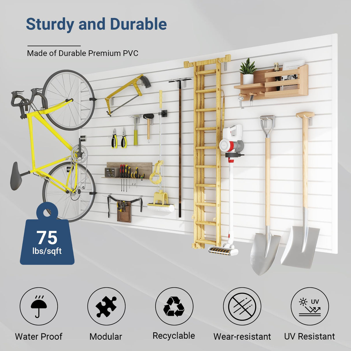 Neoaider Slatwall Panel 8 FT x 4 FT, Interlocking Slat Wall Paneling, Wall Mounted PVC Wallpanel, Suitable for Garage Storage and Organizer, Slatwall Board, Shelves - White Neoaider