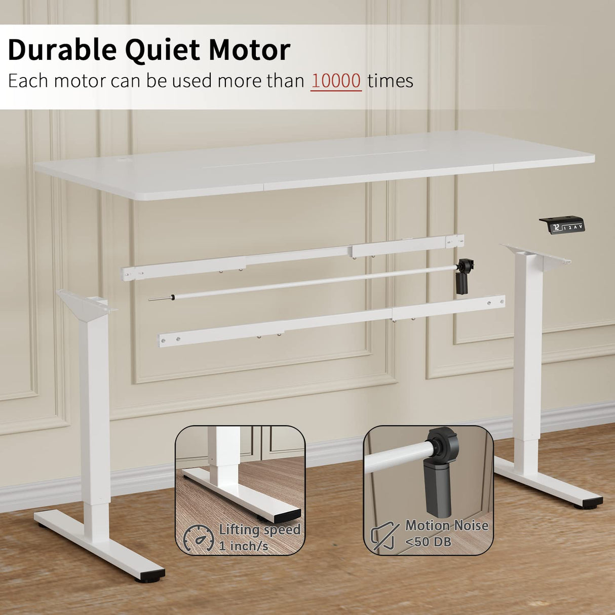 Furmax Electric Height Adjustable Standing Desk Large 63 x 24 Inches Sit Stand Up Desk Home Office Computer Desk Memory Preset with T-Shaped Metal Bracket, White Furmax