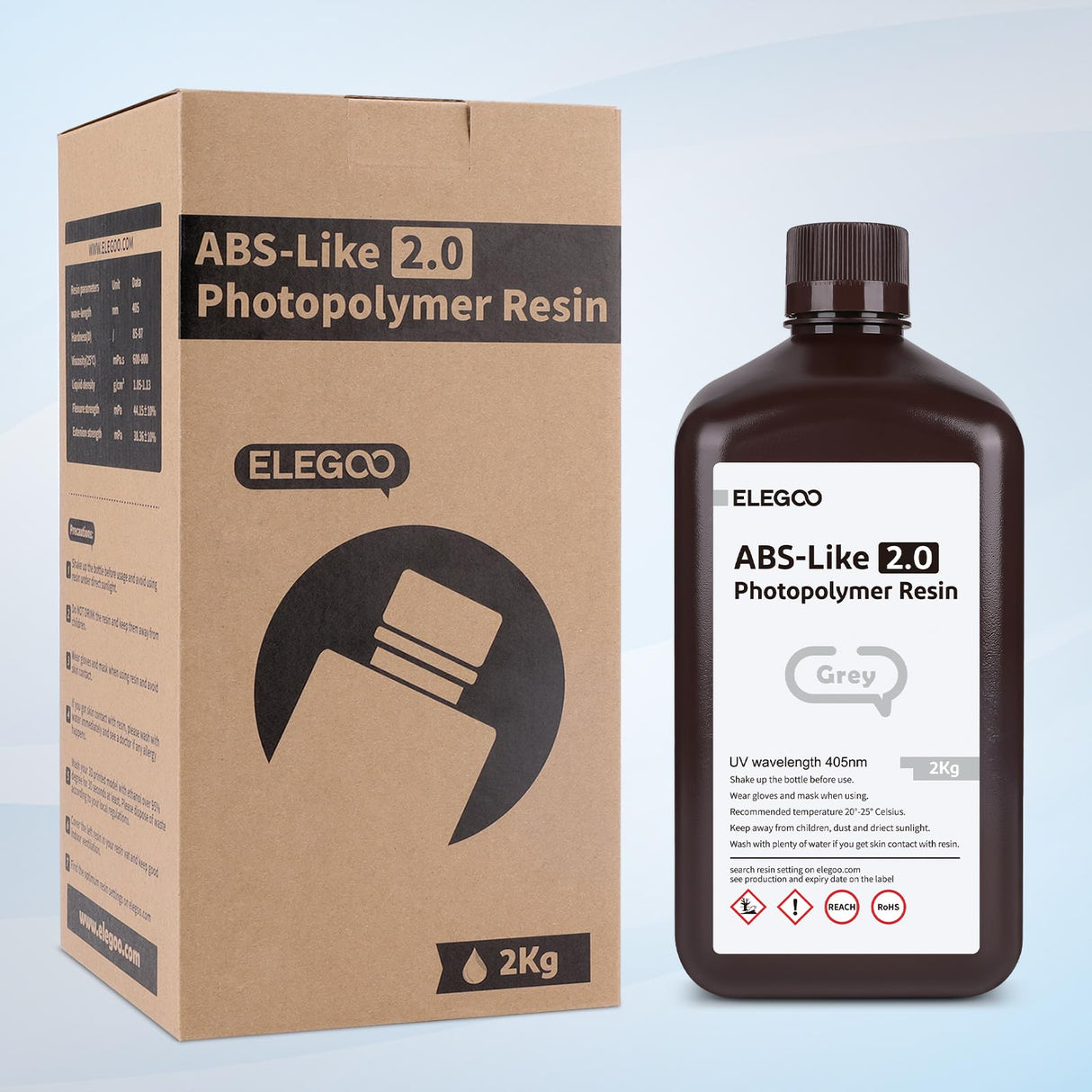 ELEGOO ABS-Like Resin 2.0 Photopolymer Resin UV Curing 405nm ABS 3D Resin for LCD 3D Printer Grey 2000G Deeplee
