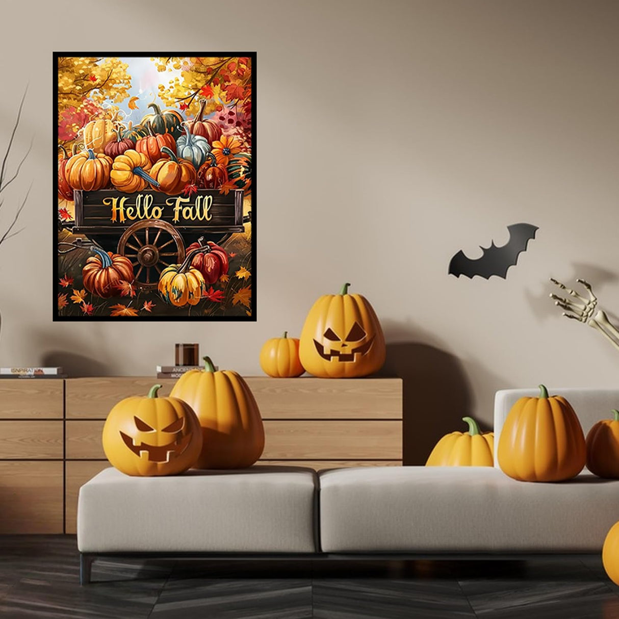 CHWGLFGG 5D Diamond Art Kits for Adults Beginners, Fall Pumpkin Cart Diamond Painting Kits, DIY Full Round Drill Paint by Diamonds Dot Gem Art for Adults, Home Wall Decor 12x 16 Inch CHWGLFGG