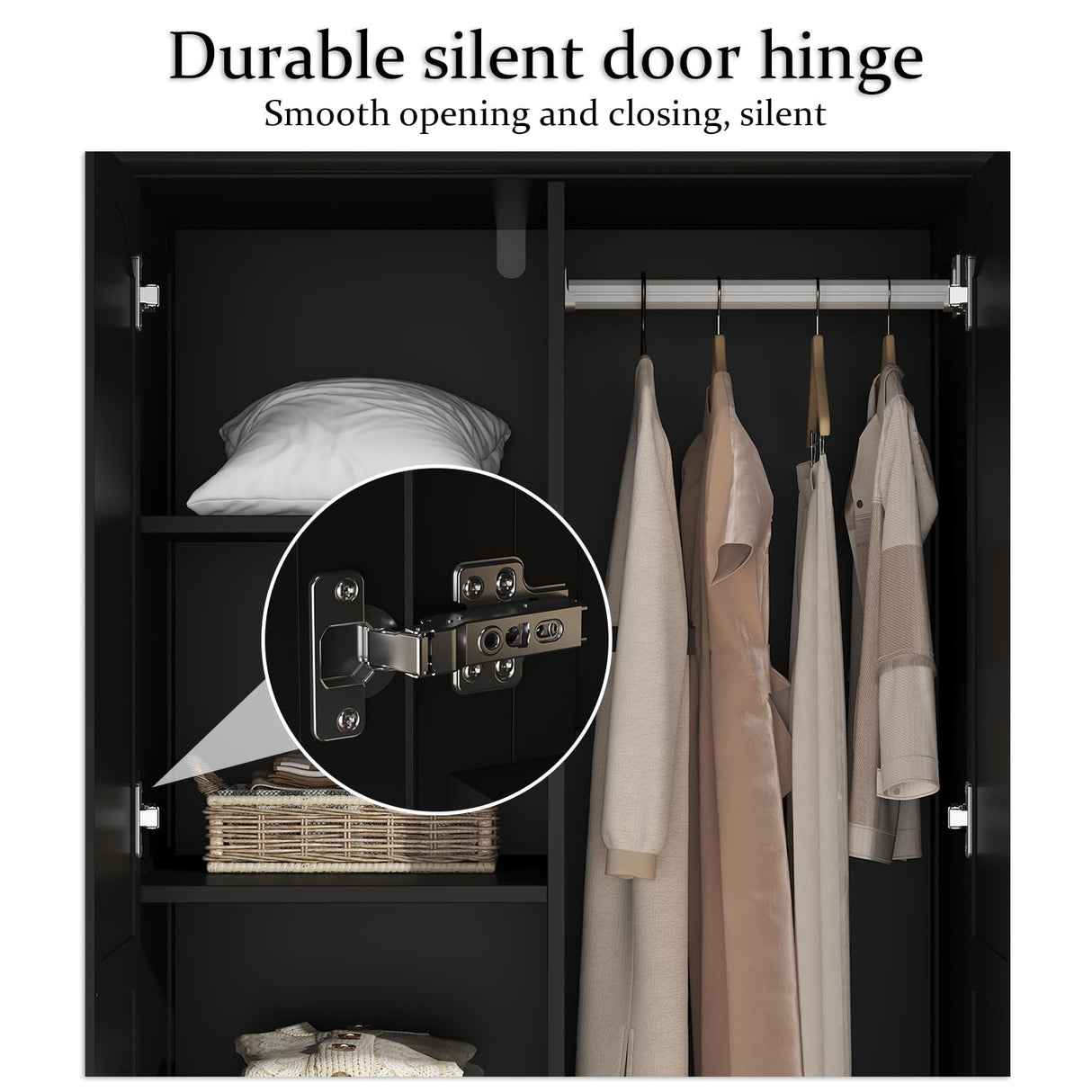 FUNISIR Bedroom Wardrobe Cabinet with 2 Doors, Wood Armoire Closet with Hanging Rod, Wardrobe Closet with 3 Drawers & Multi-Shelves for Clothes Organize, Black (19.7" D x 31.5" W x 70.9" H) FUNISIR