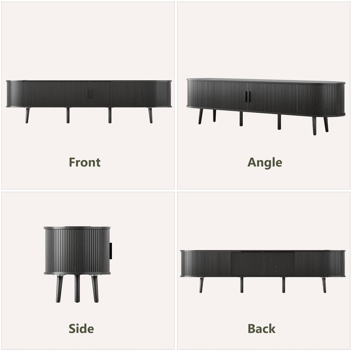 Mid Century Modern TV Stand for 75/65/55 inch TV, Farmhouse TV Stand with Charging Station, Fluted Entertainment Center with Storage and Sliding Doors, TV and Media Consol for Living Room, Black, 69" Syvella