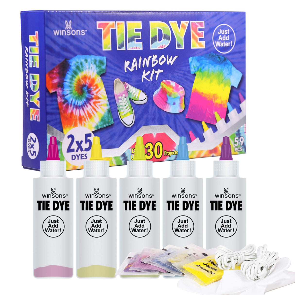 WINSONS Tie Dye Kit 5 Colors Permanent Fabric Dye Art Set for Kids Adults for School, Homemade Party, Creative Groups Activities, DIY Gift WINSONS