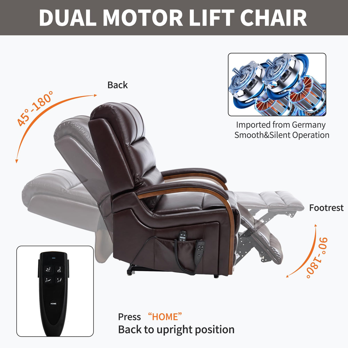 Electric Power Lift Recliner Chair for Elderly People, Dual Motor Power Lift Chair with Vibration Massage and Heat, Lay Flat Recliner, Standing Assistance Reclining, Faux Leather Red Brown Luxlen