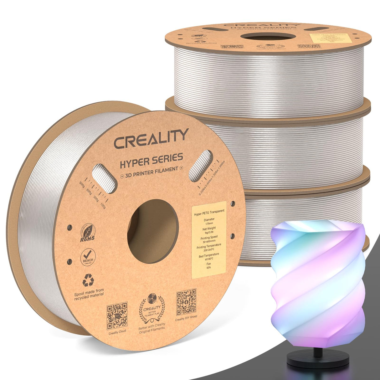 Creality Hyper PETG Filament for K1/K1 Max/K1C, High Speed 30-600mm/s 3D Printer Filament PETG, No Stringing Good Layer Adhesion Fit Various 3D Printers 4KG Creality