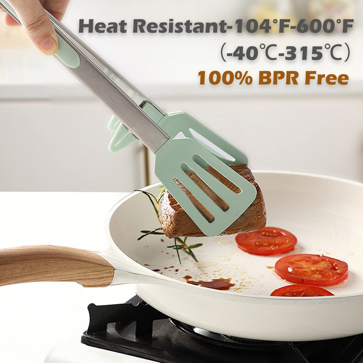 Kitchen Tongs for Cooking, 9 Inch Small Silicone Tongs, Food Grade Mini Serving Tongs with Silicone Tips, Set of 3, Green TOWINGO