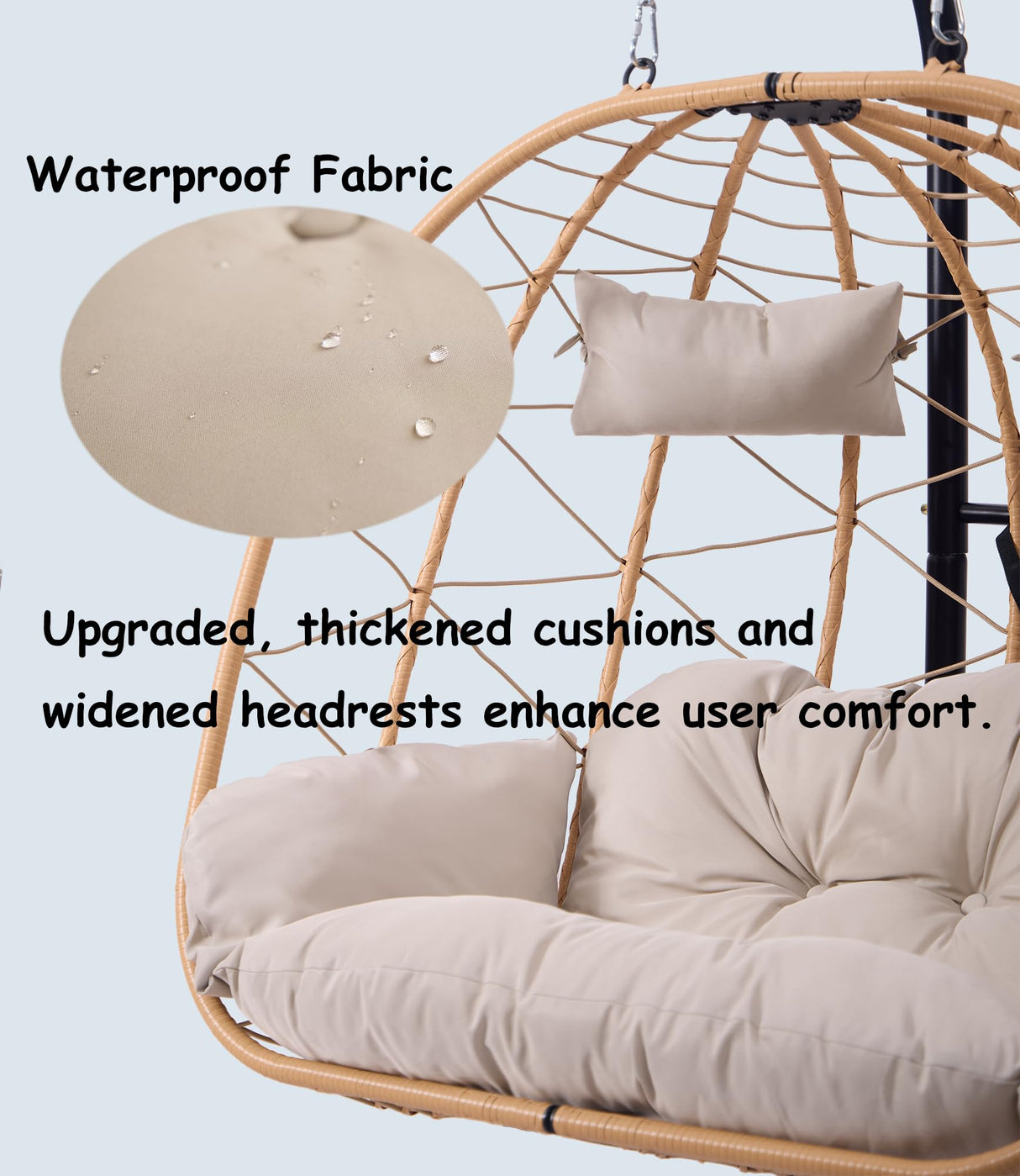 Double Hanging Egg Chair with Stand - Indoor/Outdoor Hammock Chair & Hanging Egg Chair | Rattan Wicker, UV Resistant Cushion & Pillow, 550LBS Capacity for Bedroom, Patio, Balcony, Garden Topfuca