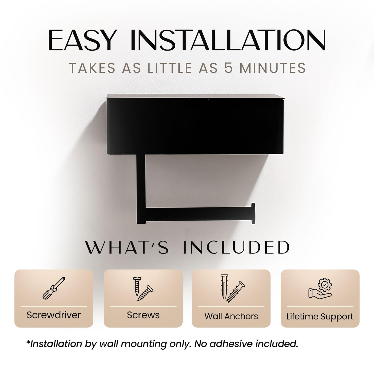 Day Moon™ Matte Black Toilet Paper Holder with Shelf, Wipe Holder for Bathroom Flushable Wipes Dispenser Toilet Paper and Wipes Holder Toilet Paper Holder with Storage, Toilet Paper Holder Wall Mount Day Moon Designs