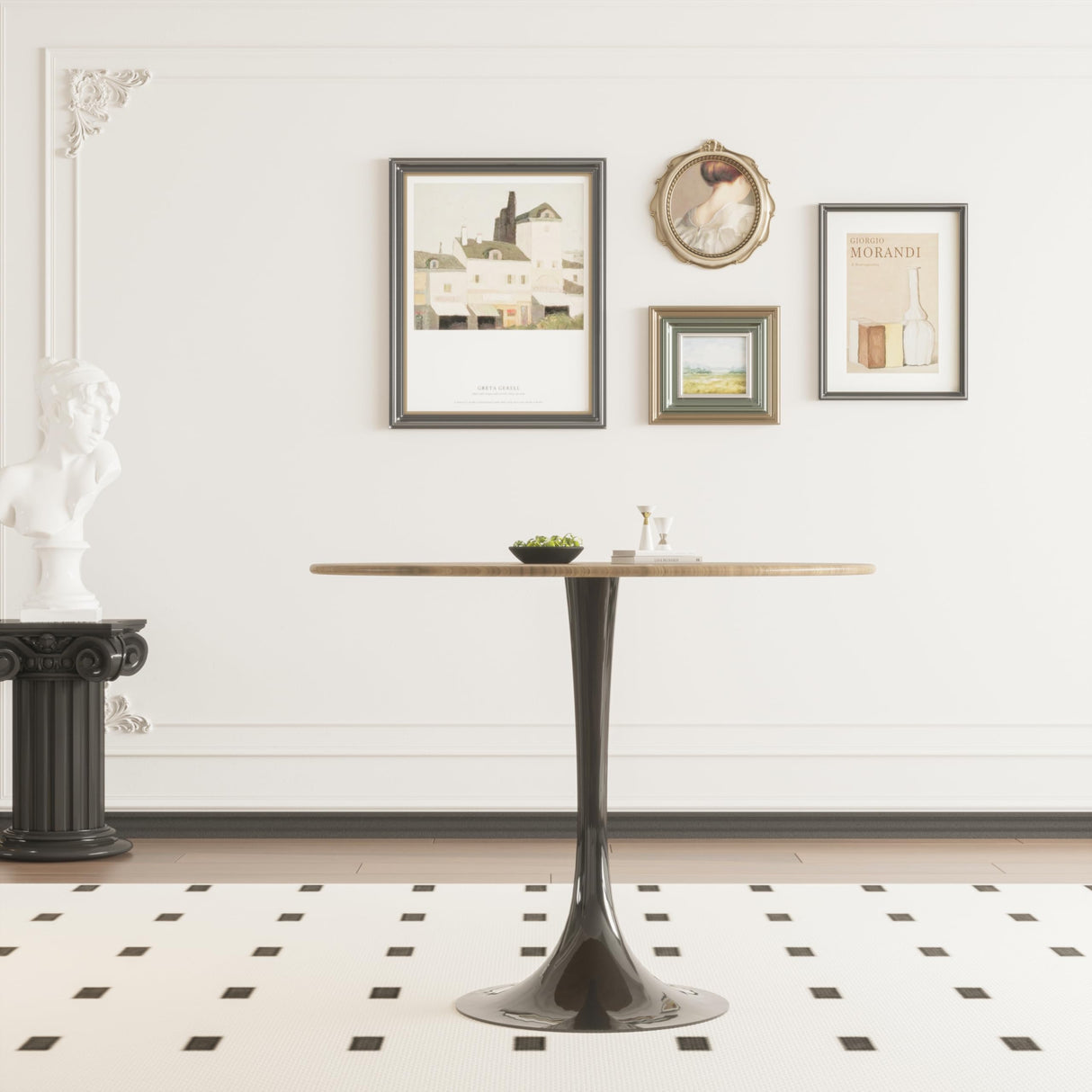 Walnut Round Tulip Dining Table – Mid-Century Style for 2-4 People YESGIGA