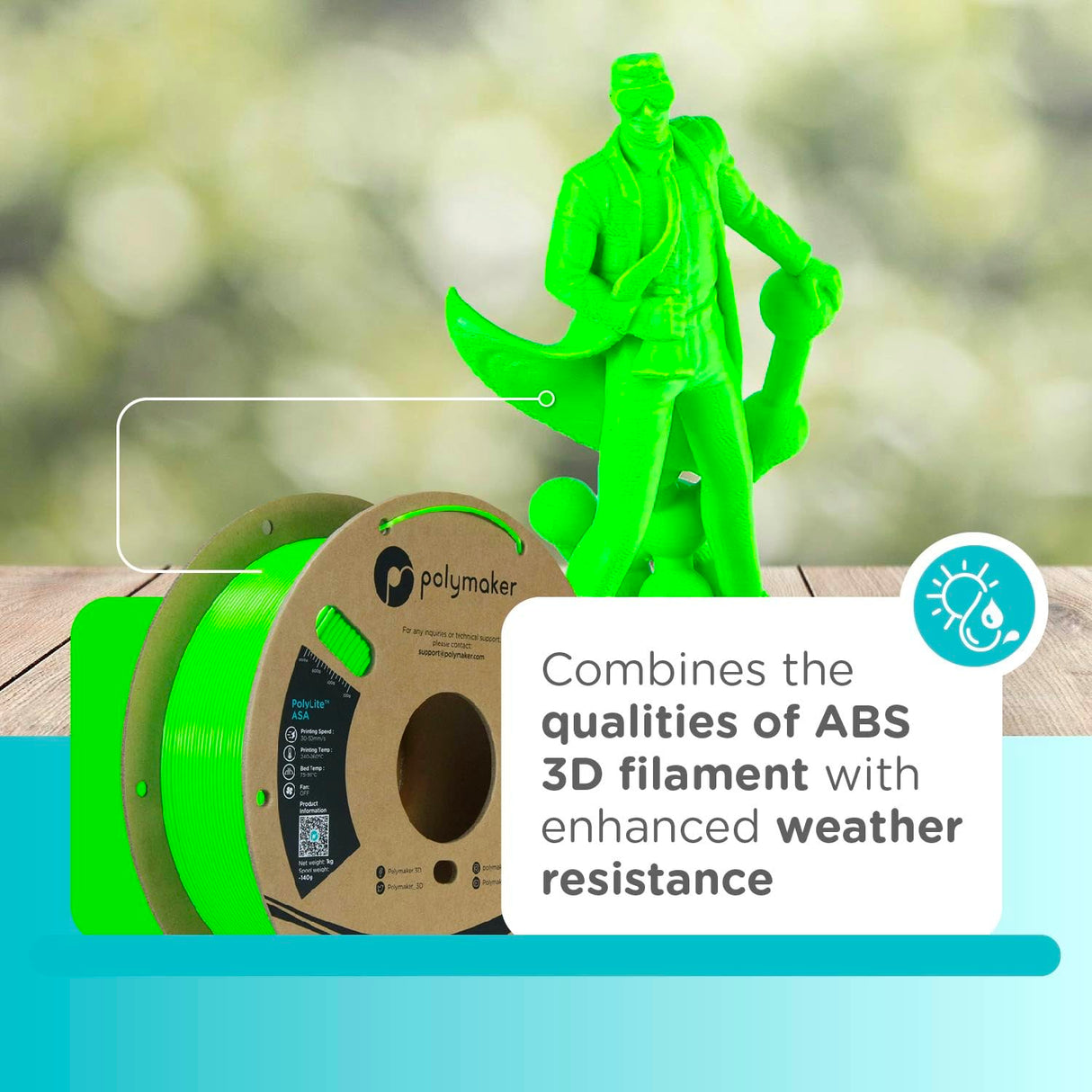 Polymaker ASA Filament 1.75mm Pop Green, 1kg ASA 3D Printing Filament, Heat & Weather Resistant - ASA 3D Printer Filament Perfect for Printing Outdoor Functional Parts POLYMAKER