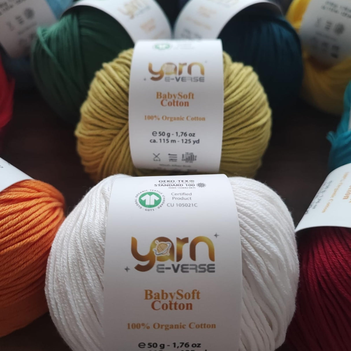 Babysoft Cotton Yarn, Yarn E-verse, 100% Organic Cotton, Soft & Hypoallergenic, Ideal for Baby Knitting, Crocheting, Amigurumi & DIY Projects, Organic Textile Certified, 50g (1, 115 White) yarn e-verse