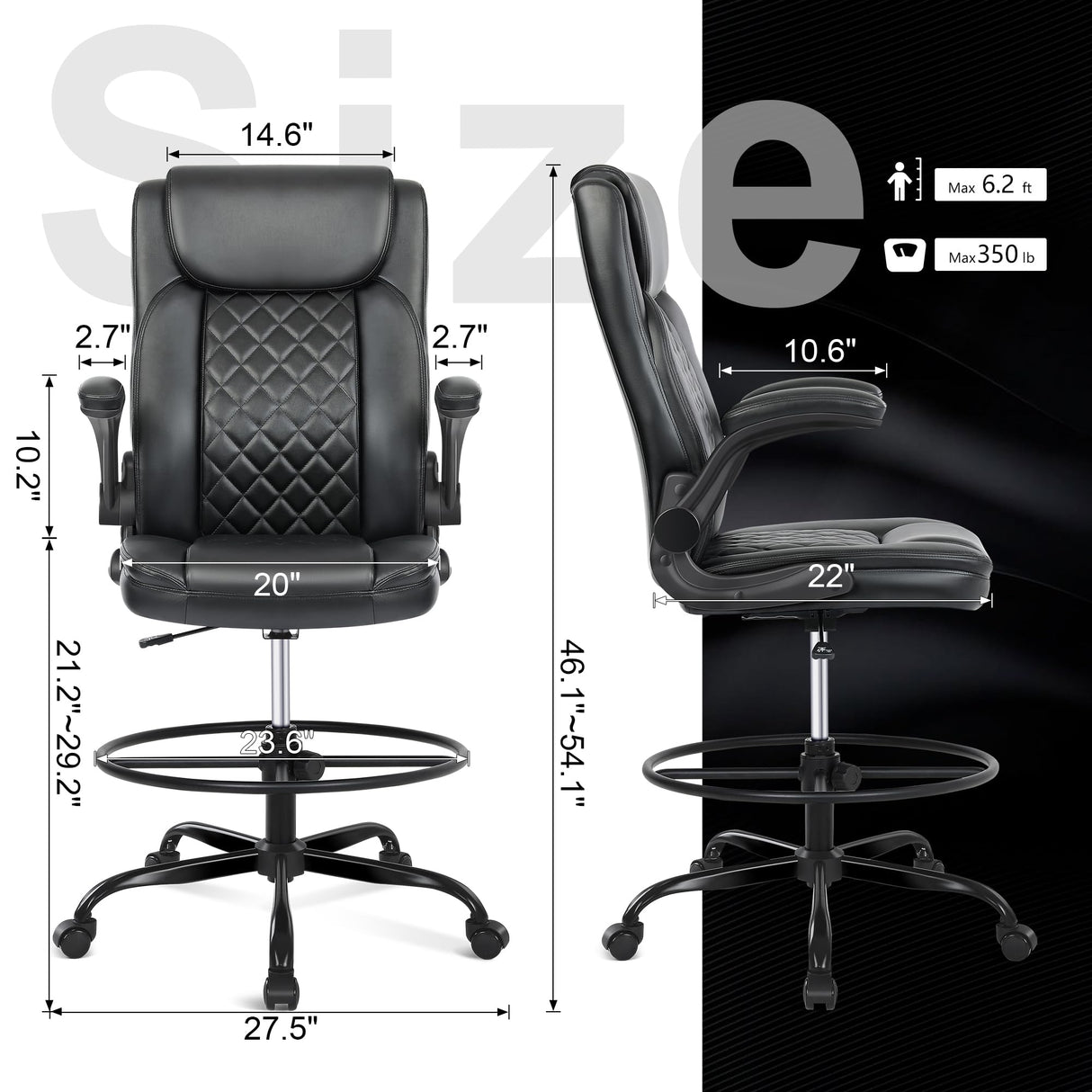 Misolant Drafting Chair, Tall Office Chair for Standing Desk, Standing Desk Chair with Adjustable Height and Flip-up Arm, Leather Drafting Chair, High Office Chair for Counter Height Desk Misolant