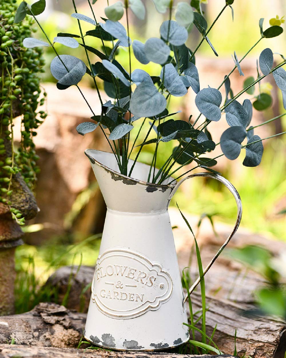 Soyizom Galvanized Metal Pitcher Farmhouse Decor Jugs White Pitcher Vases Flower Jugs Vase Shabby Chic Decor Water Can Milk Jug Rustic Decorations for Home Christmas Wedding,White-Jug/8.9”H-Small Soyizom