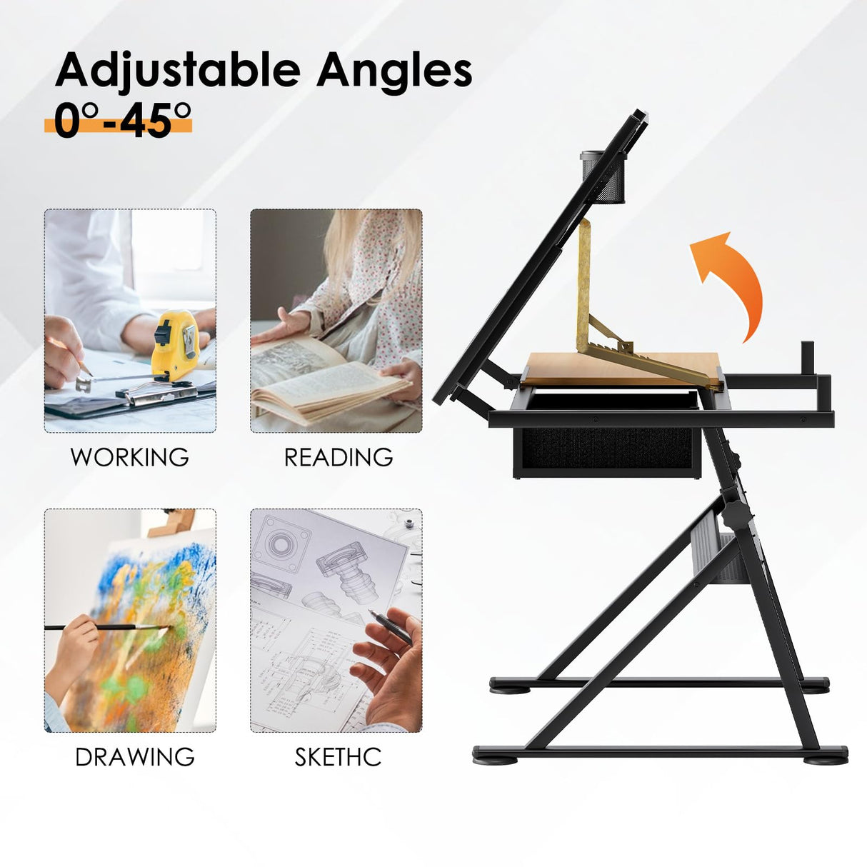 DlandHome Adjustable Drafting Table Craft Table Drawing Desk Hobby Table Writing Desk Studio Desk with Drawers, Angle Adjustable Top,UT-DT1027 DlandHome