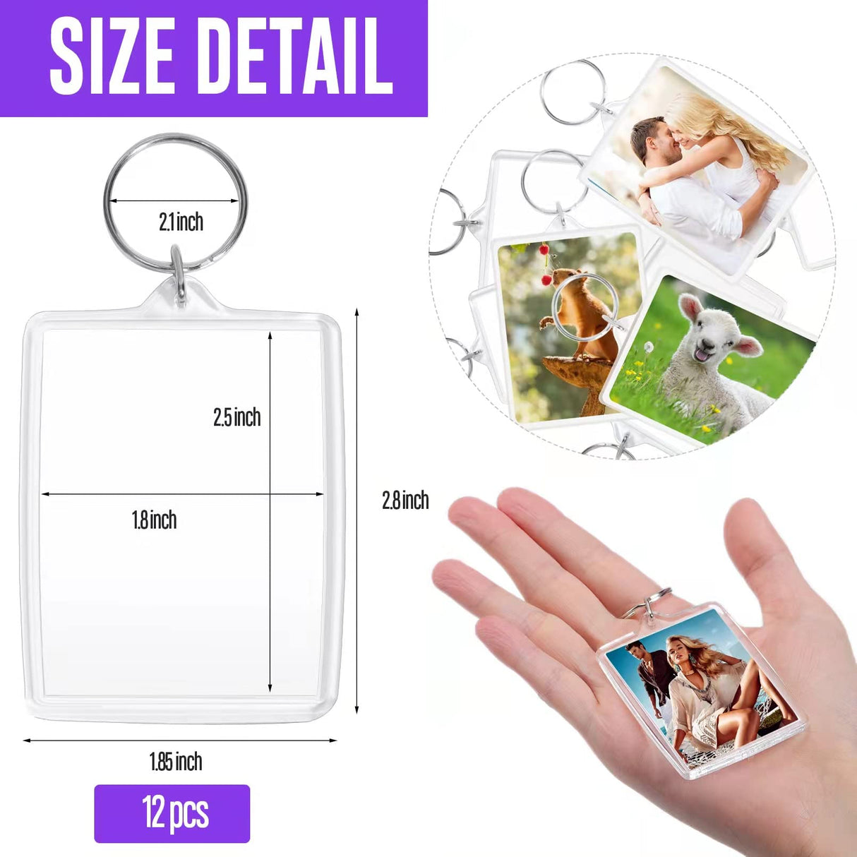 Visen 12 Pcs Acrylic Keychain Blank,Clear Rectangle Keyring Holder,Picture Keychains,Transparent Acrylic Ornaments,Custom Personalised Photo Insert Keychain,Key Rings for DIY Projects and Craf Visen