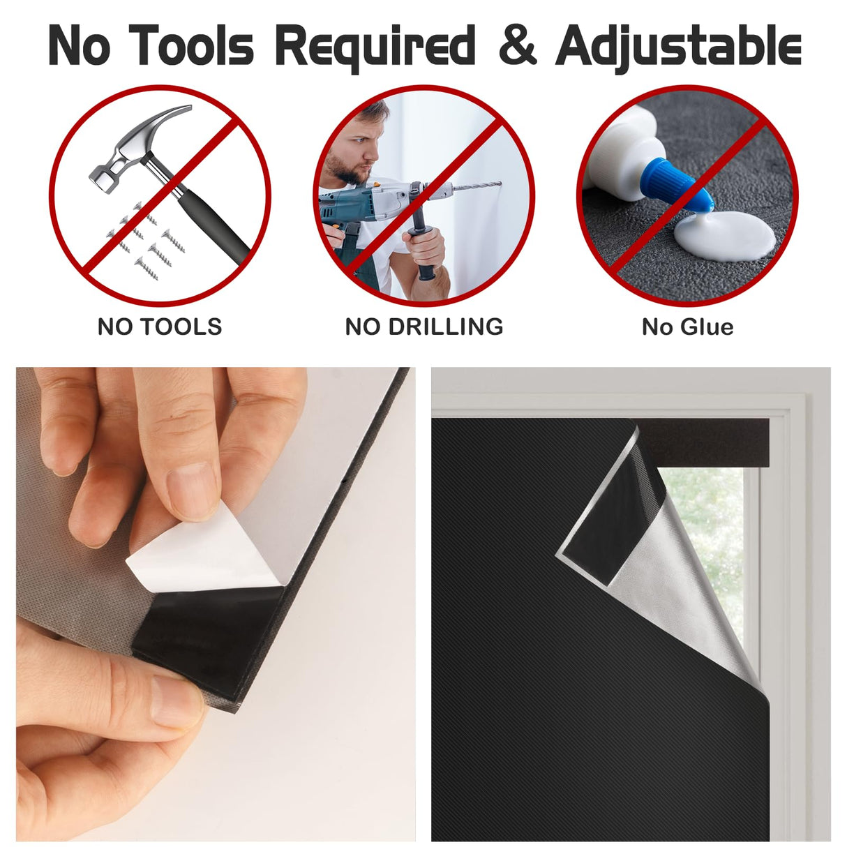 Blackout Roller Window Shades, Cordless Roller Shades, No Tools No Drill Pull Down Room Darkening Window Shades, Blackout Blinds for Bedroom Windows Home and Office(36''W x 72''H, Black) SAUIRS