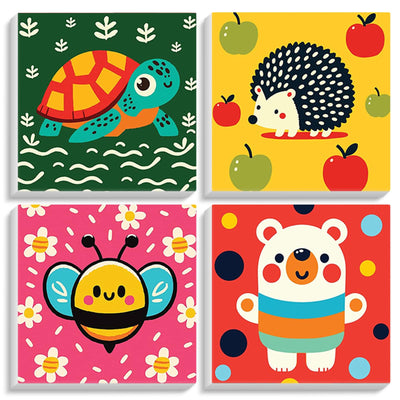 Framed 4 Pack Paint by Numbers Kit for Kids, Cartoon Paint by Number for Kids Ages 4-8 Easy Cute Animal Kids Paint by Number Kits Age 8-12, DIY Acrylic Oil Painting by Numbers for Kids 8x8 Inch