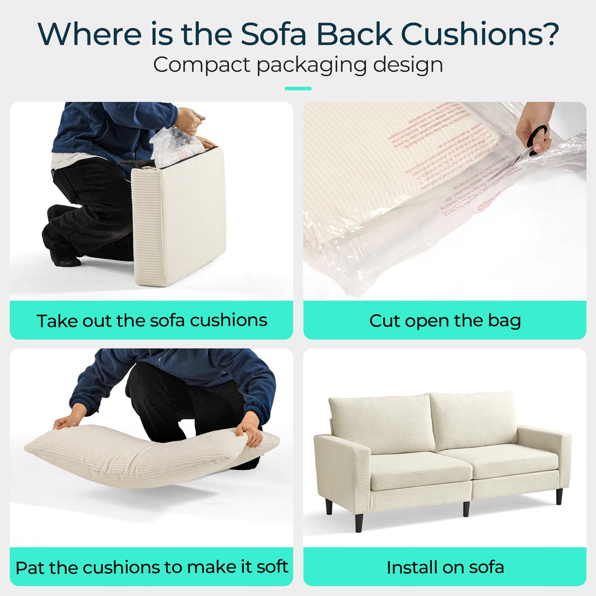 LINSY 79'' Beige Loveseat Sofa - Comfy Couch Corduroy Love Seat Couch with Adjustable Seat Depth Ergonomic Design Modern 2-Seater Soft Sofa for Living Room Bedroom Apartment Office, Beige LINSY