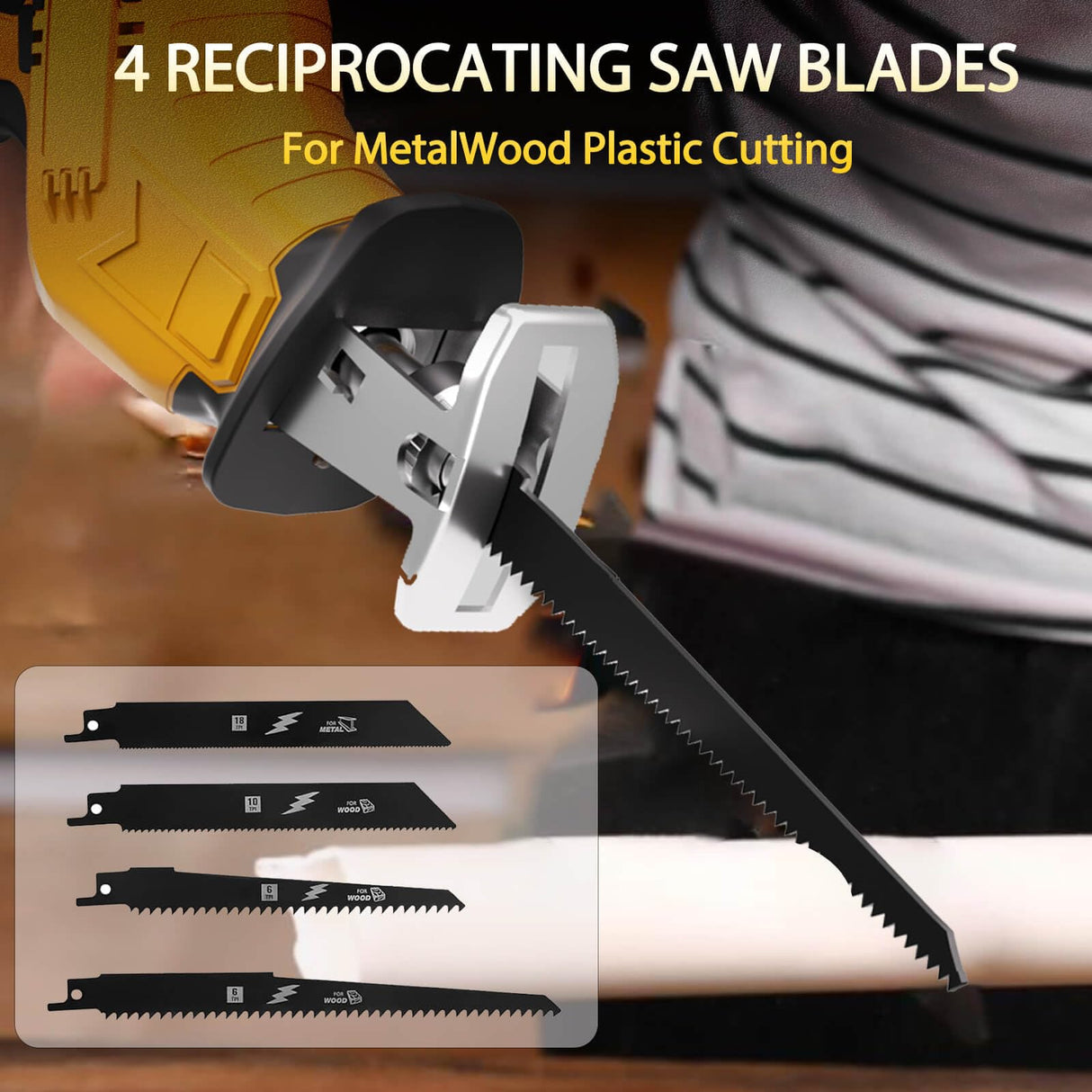 Cordless Reciprocating Saw Compatible With Dewalt 20V Max Battery, Electric Reciprocating Saw Variable Speed 0-3500 SPM, 4 Saw Blades,Power Reciprocating Saws for Wood/Metal/PVC Cutting JSYBOY