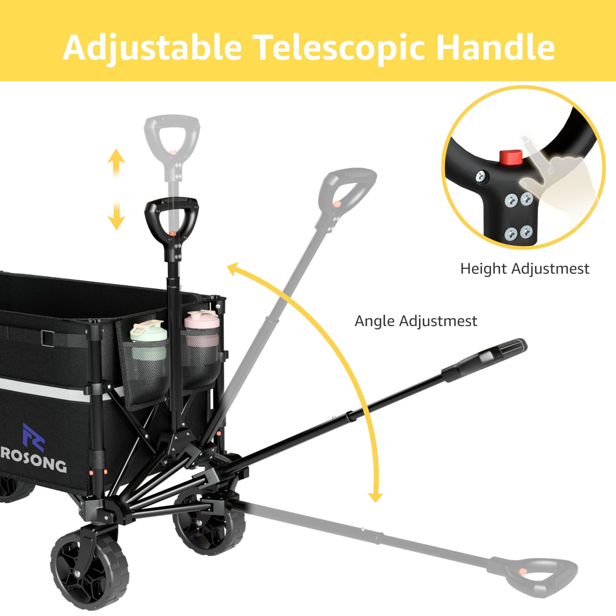 ROSONG Collapsible Wagon Cart with Wheels Foldable - Folding Utility Heavy Duty Wagons Carts for Grocery Sports Garden Shopping Camping ROSONG