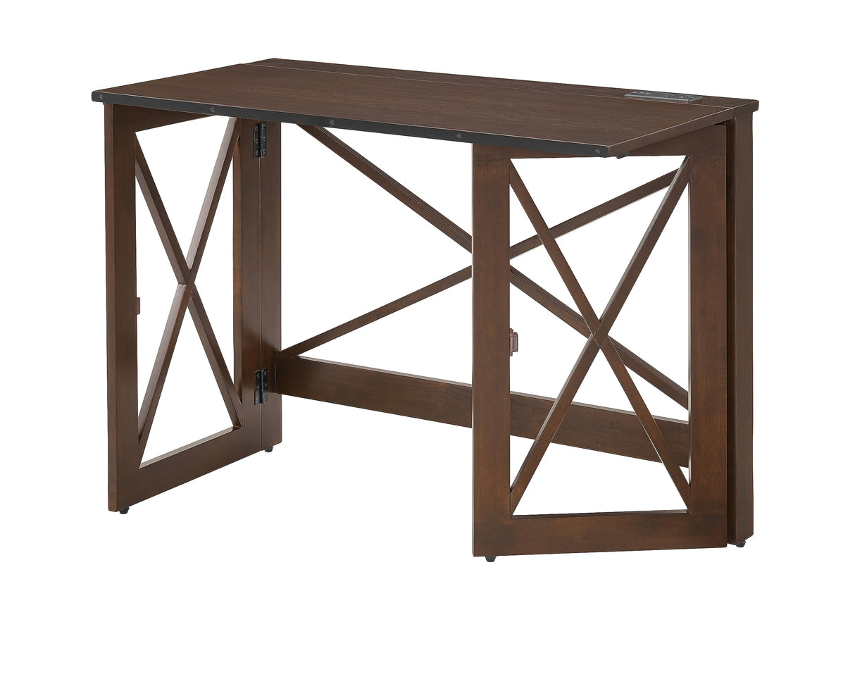 Stakmore Folding Desk with Built in 100V outlet and USB, Espresso Finish Stakmore