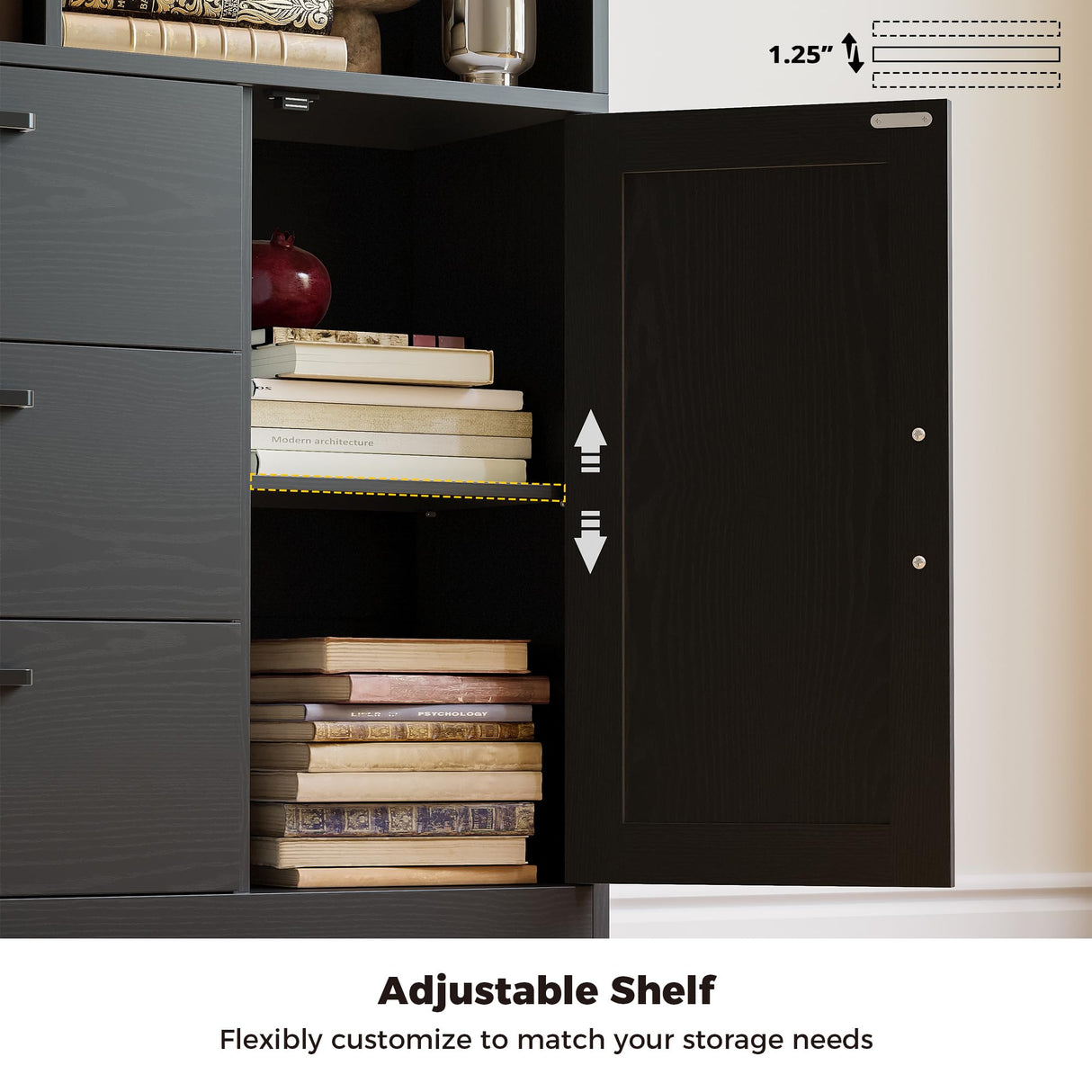IRONCK Bookshelf with Drawers, 70.9 inch Tall Bookcase with Doors, Bookshelves and Bookcases with Storage, Bookshelf with 6 Open Cubes for Home Office, Living Room, Study, Black IRONCK