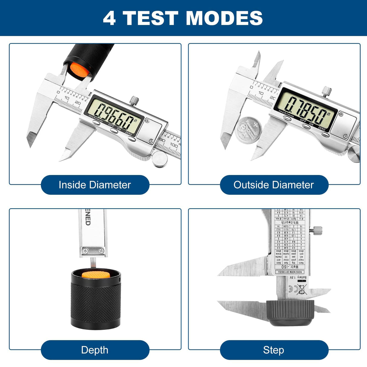 Caliper Measuring Tool, Qfun Vernier Digital Caliper Stainless Steel 6 Inch/150mm, Digital Micrometer Waterproof, Easy Switch from Inch to Millimeter, Large LCD Screen RVOGJP
