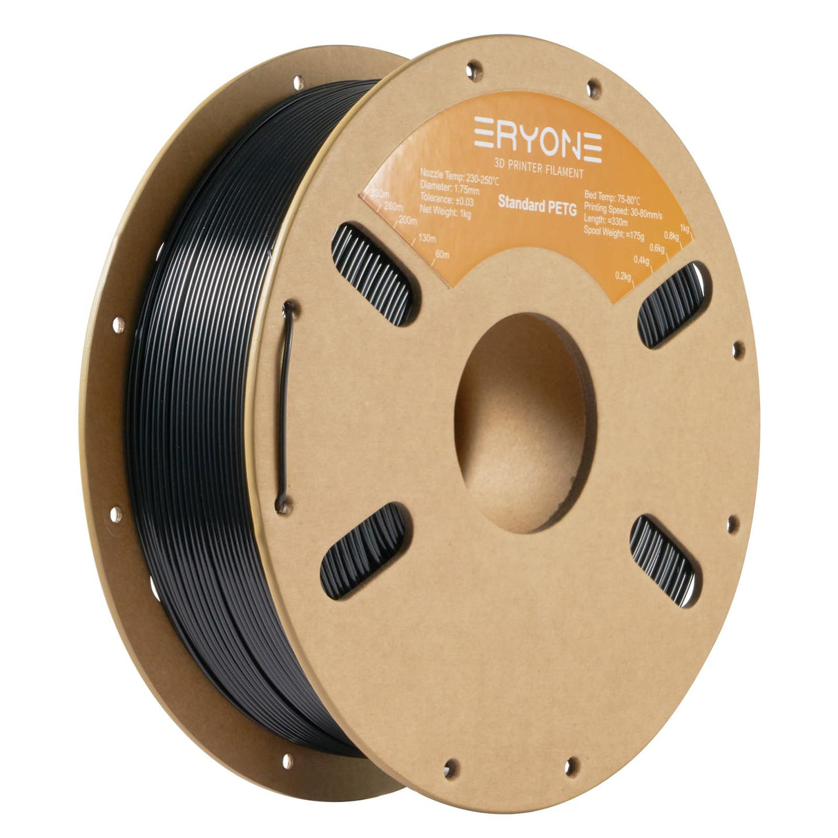 ERYONE PETG Filament for 3D Printer, 1.75mm +/-0.03mm, 1kg(2.2LBS)/Spool, Black ERYONE